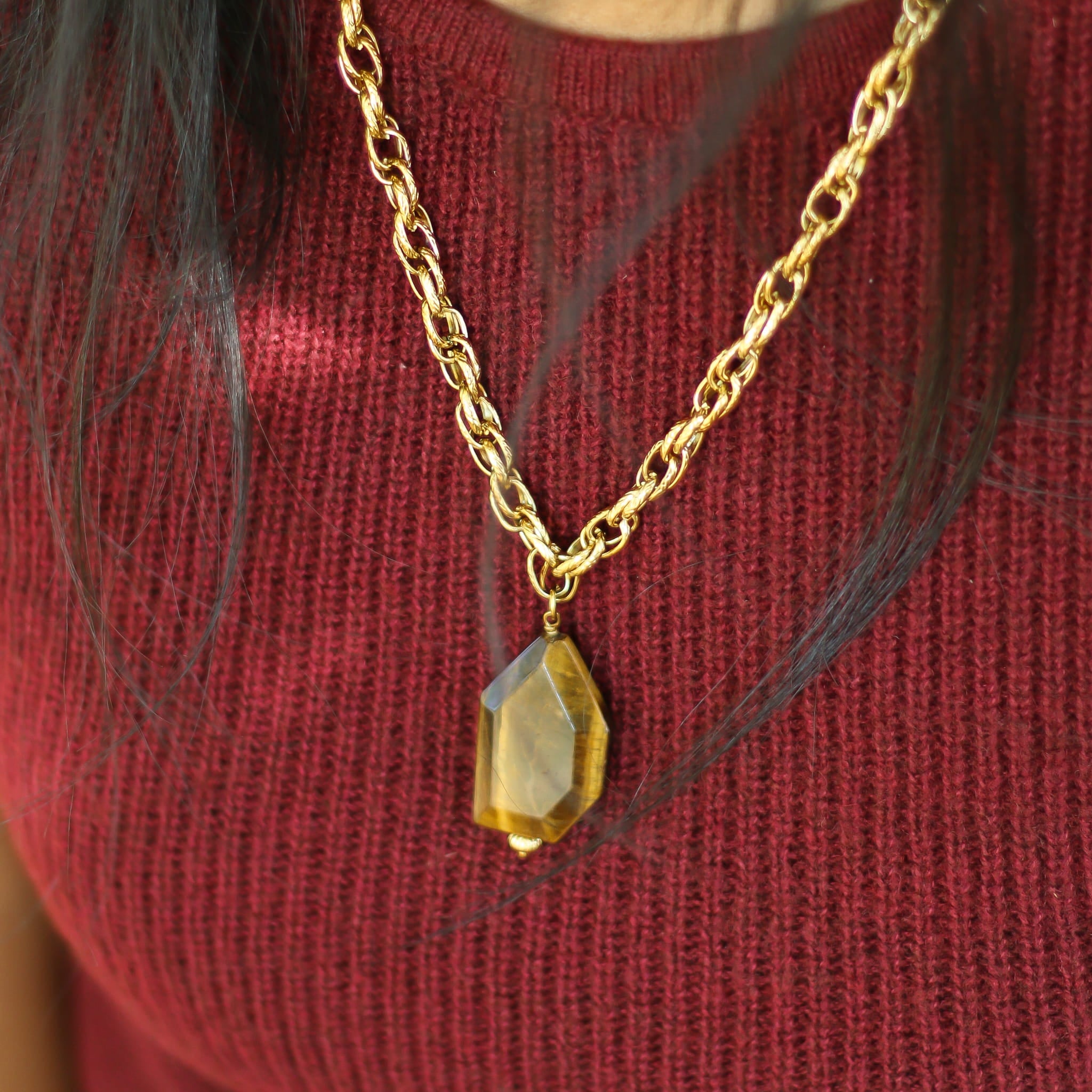 Collier Œil de tigre chaîne longue