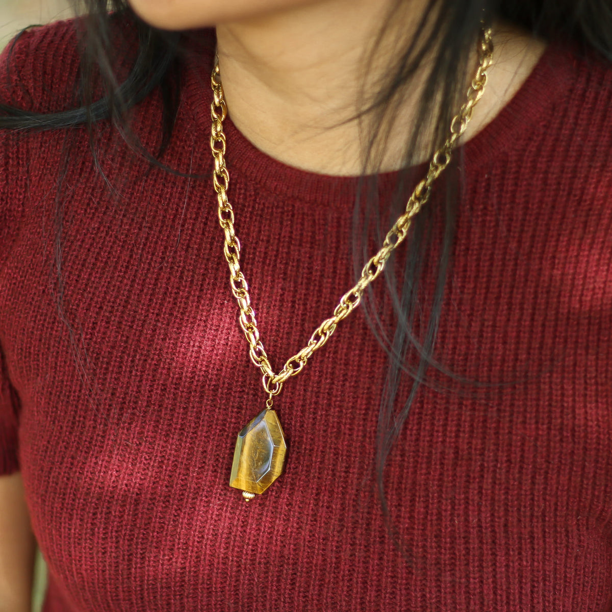 Collier Œil de tigre chaîne longue
