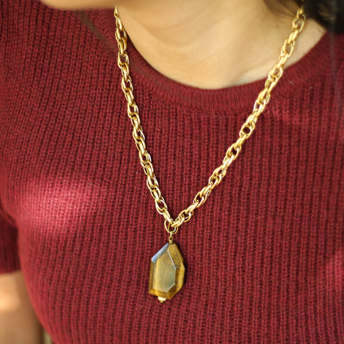 Collier Œil de tigre chaîne longue