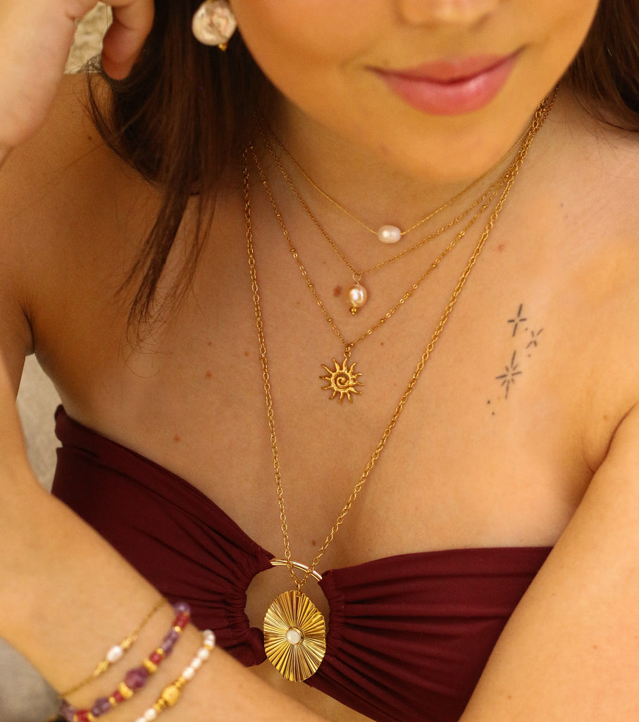 collier fin pendentif perle blanche océan 