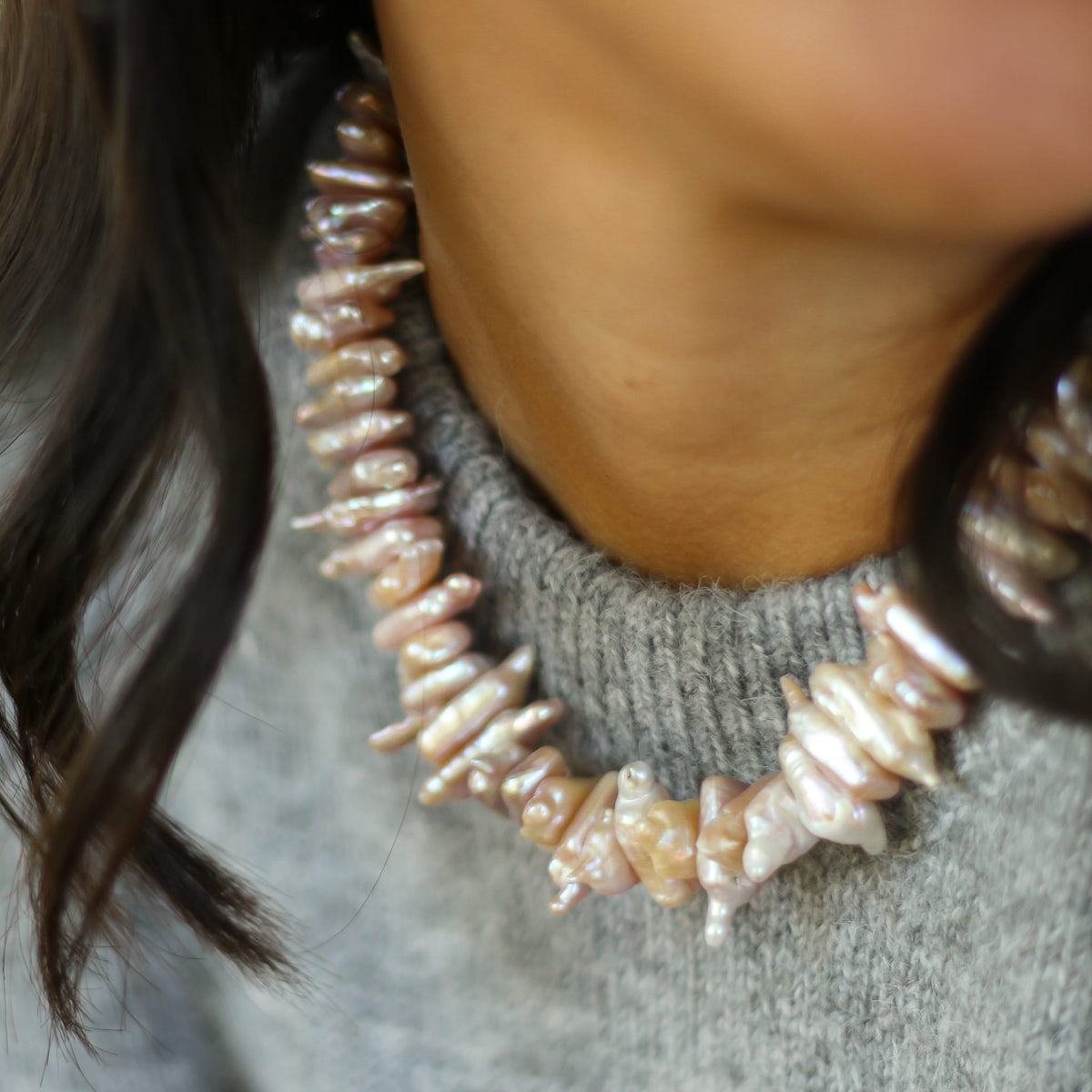 Collier Perles naturelles Biwa rosées