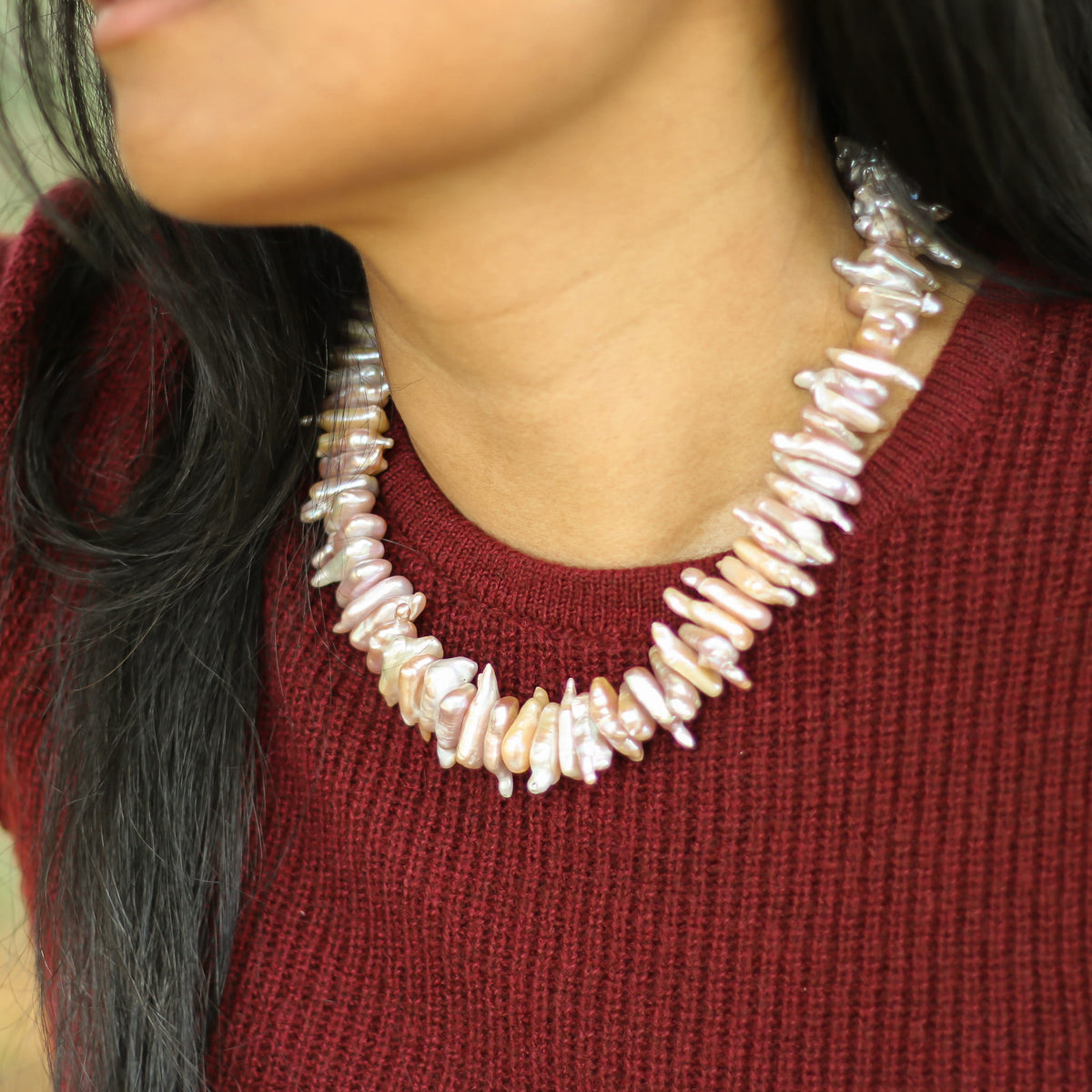 Collier Perles naturelles Biwa rosées
