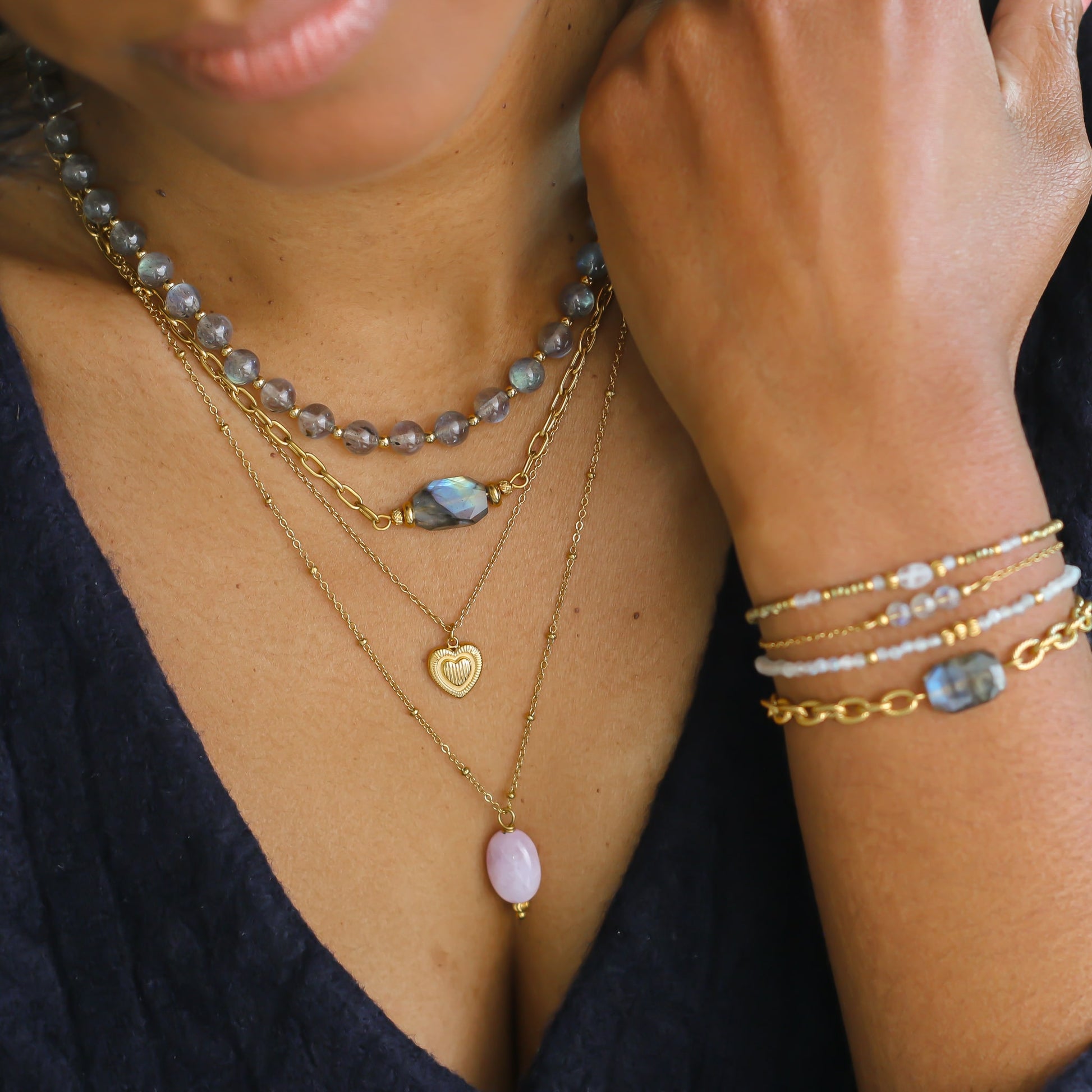 collier parfait pour un cadeau d'anniversaire chaine dorée et Labradorite 