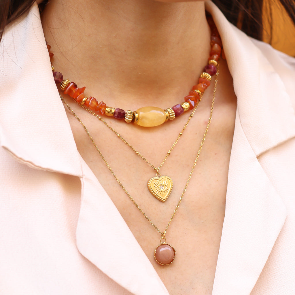 collier pendentif pierre lune orange
