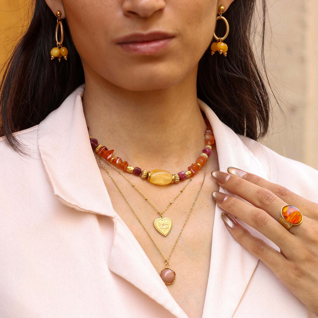 collier pierre naturelle lune orange