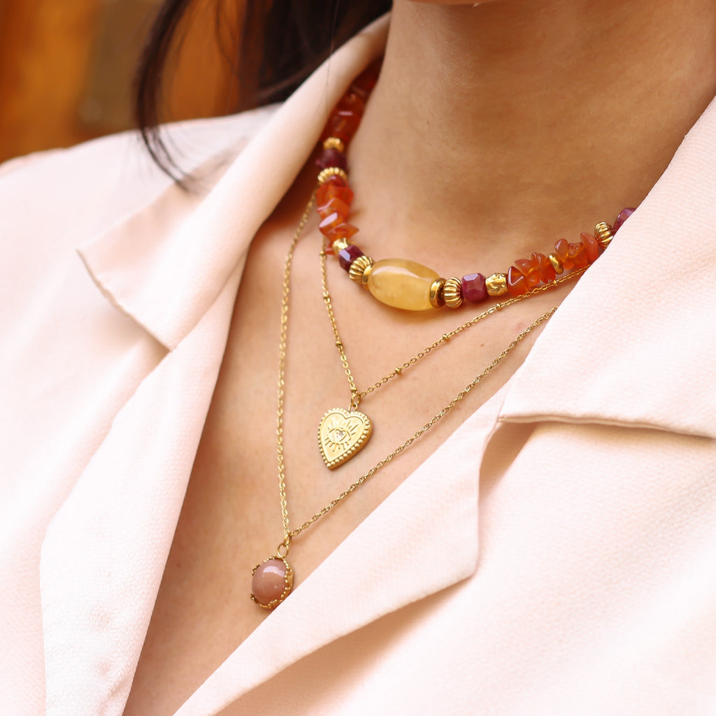 pendentif pierre orange dentelé femme