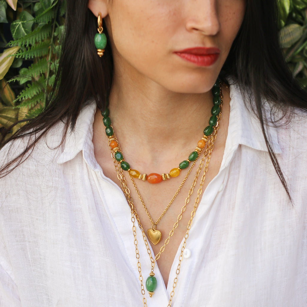 collier pierre naturelle vert§e jaune orange
