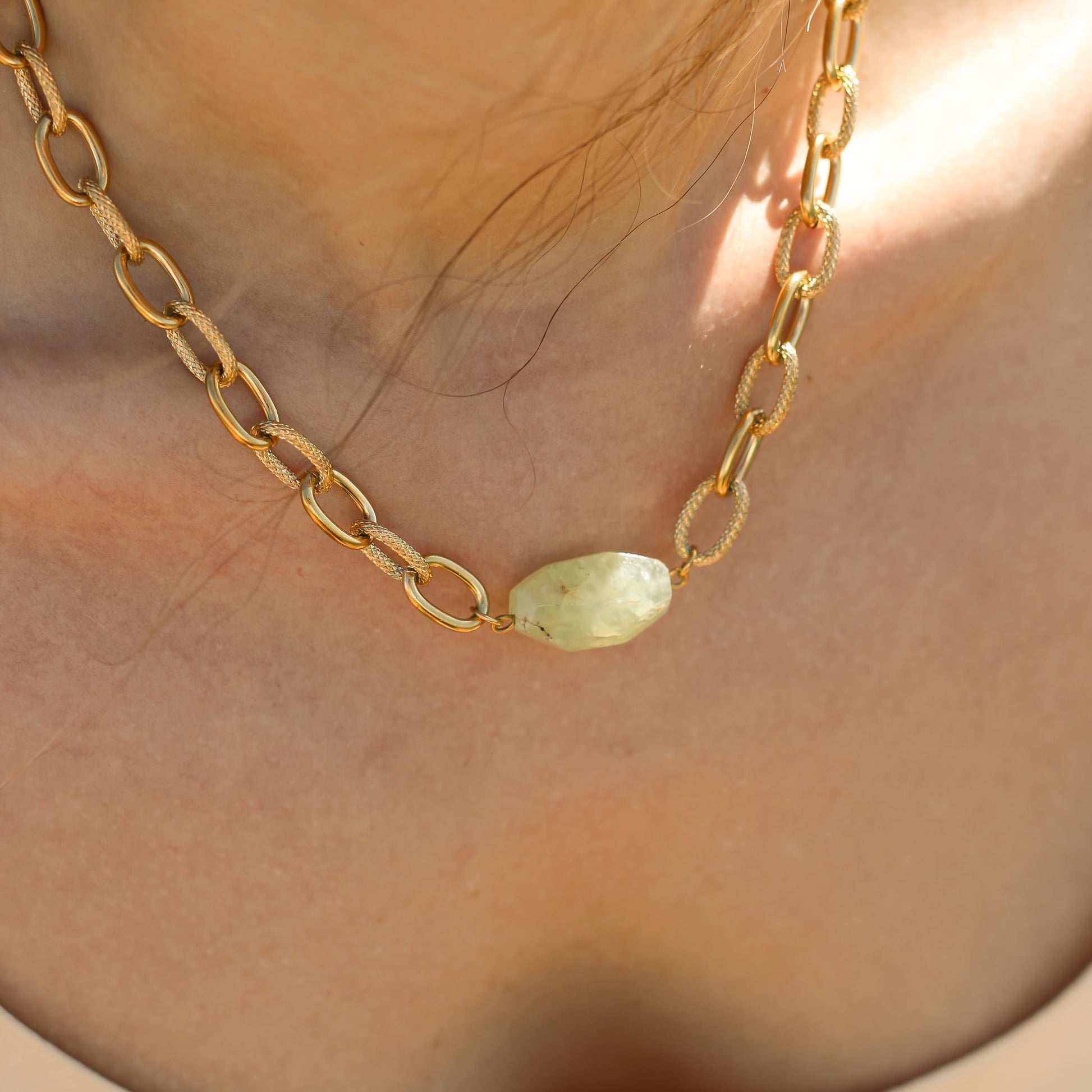 Collier en préhnite verte, bijou femme.