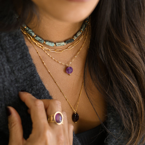 collier scintillant dore lépidolite créateur