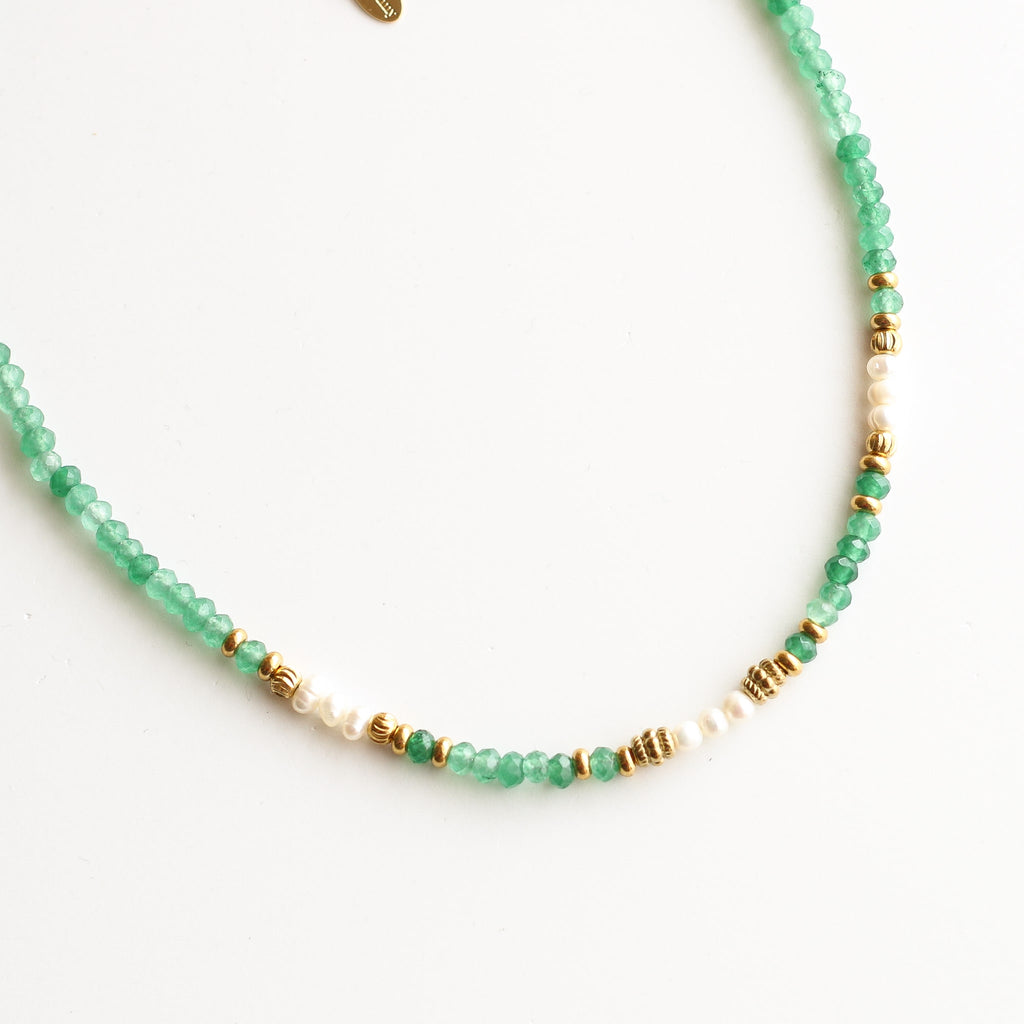 collier pierre verte agate acier inoxydable 