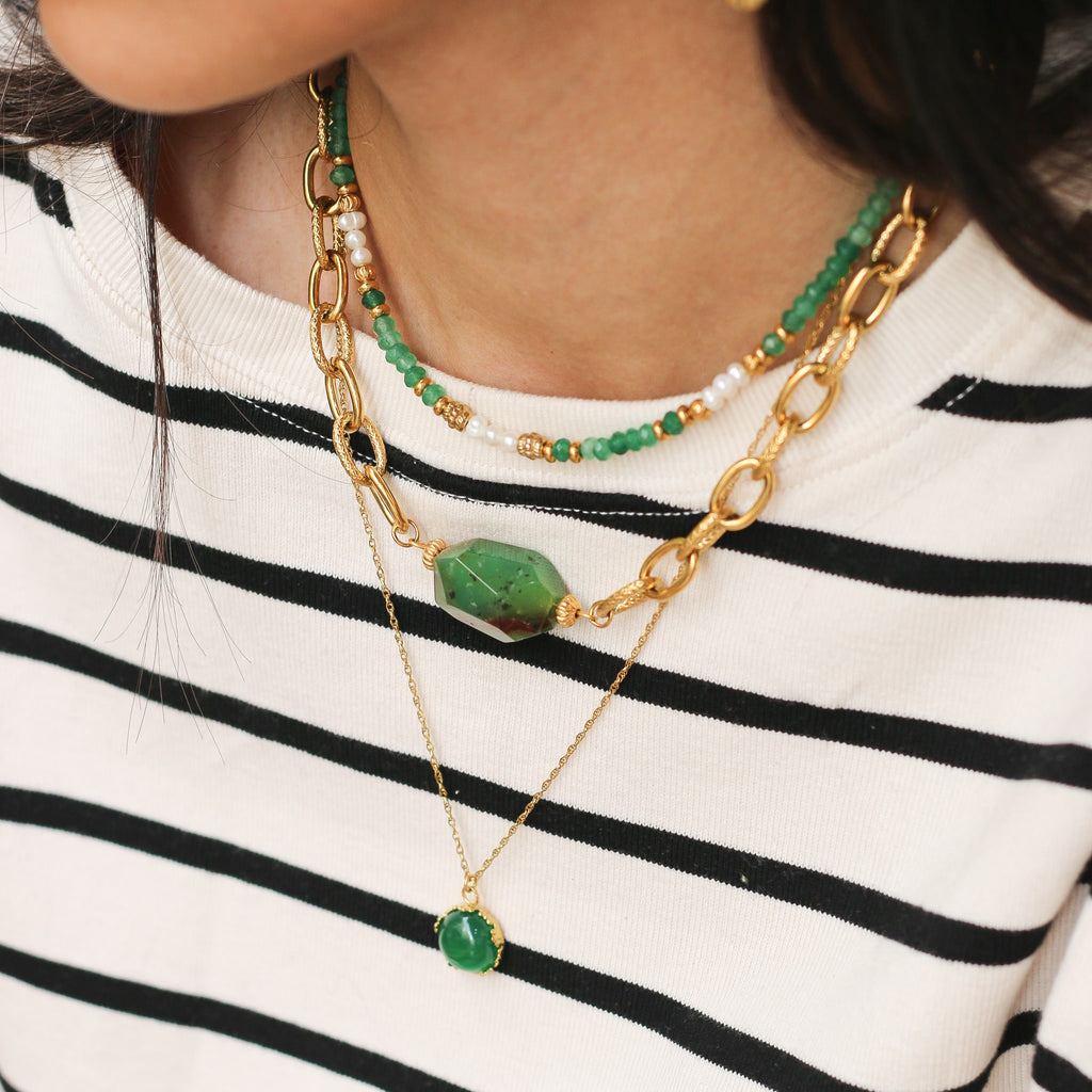 collier femme perle d'eau douce vert
