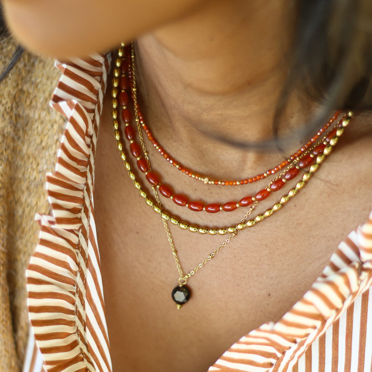 Collier Zirkon rouge orange perlé