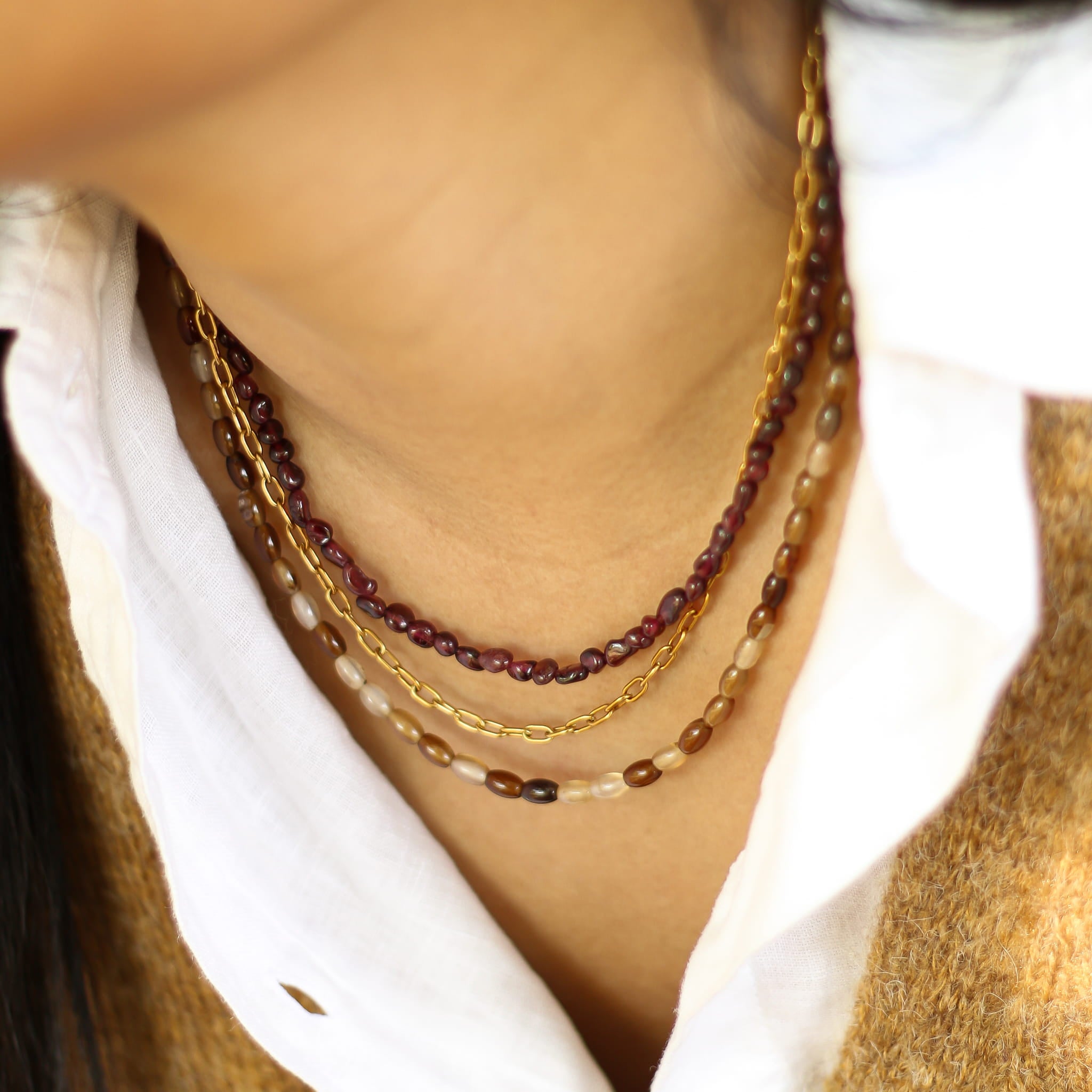 Collier Grenat Agate marron multi-rangs