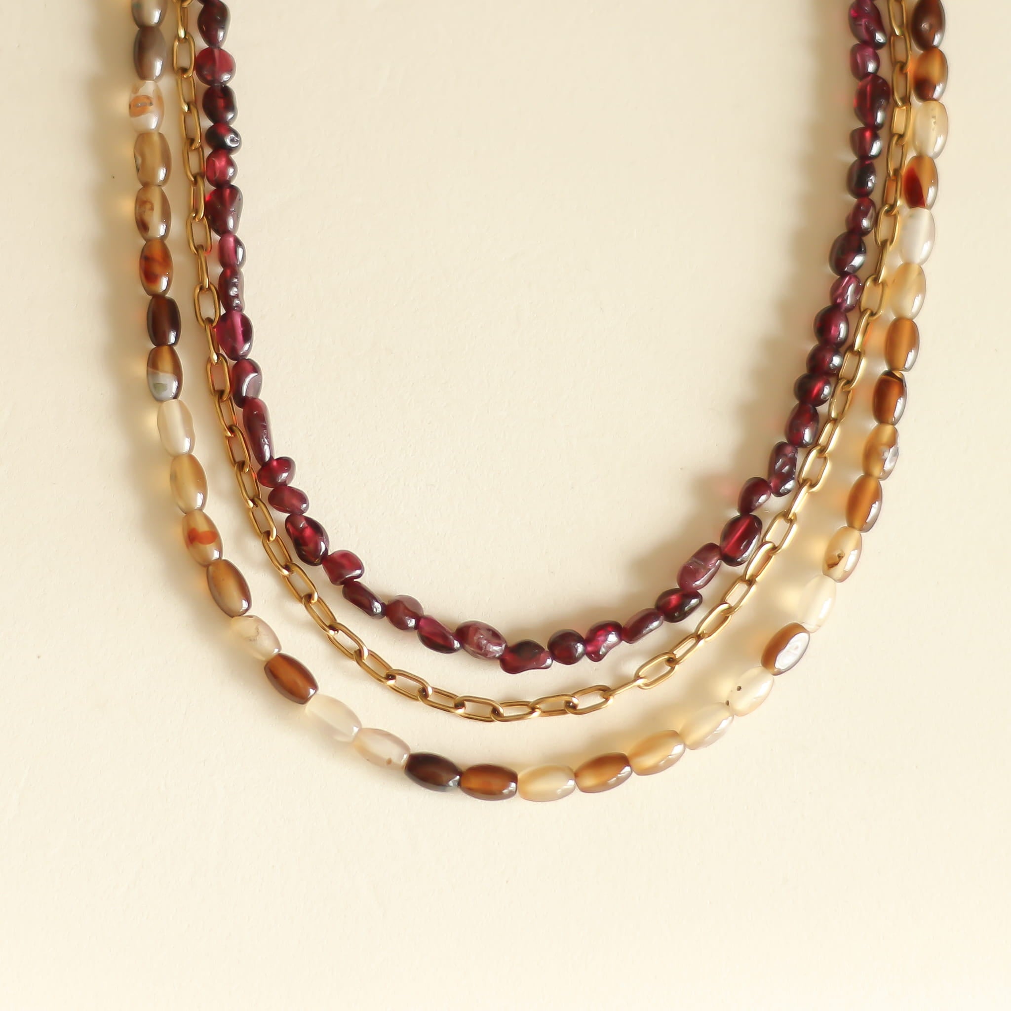 Collier Grenat Agate marron multi-rangs