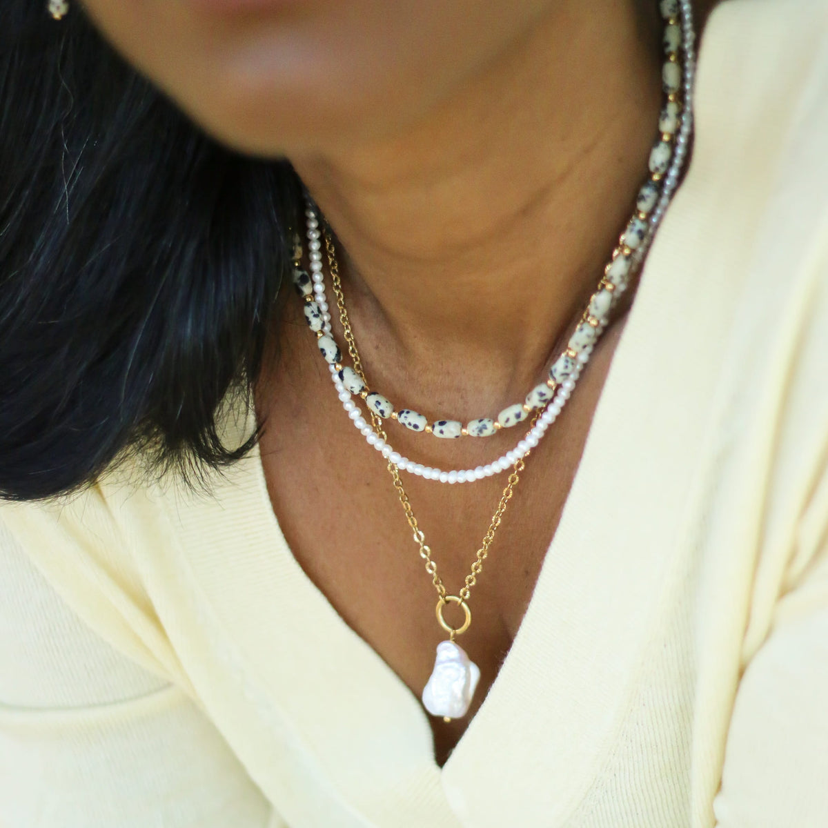 Collier Jaspe Dalmatien perlé
