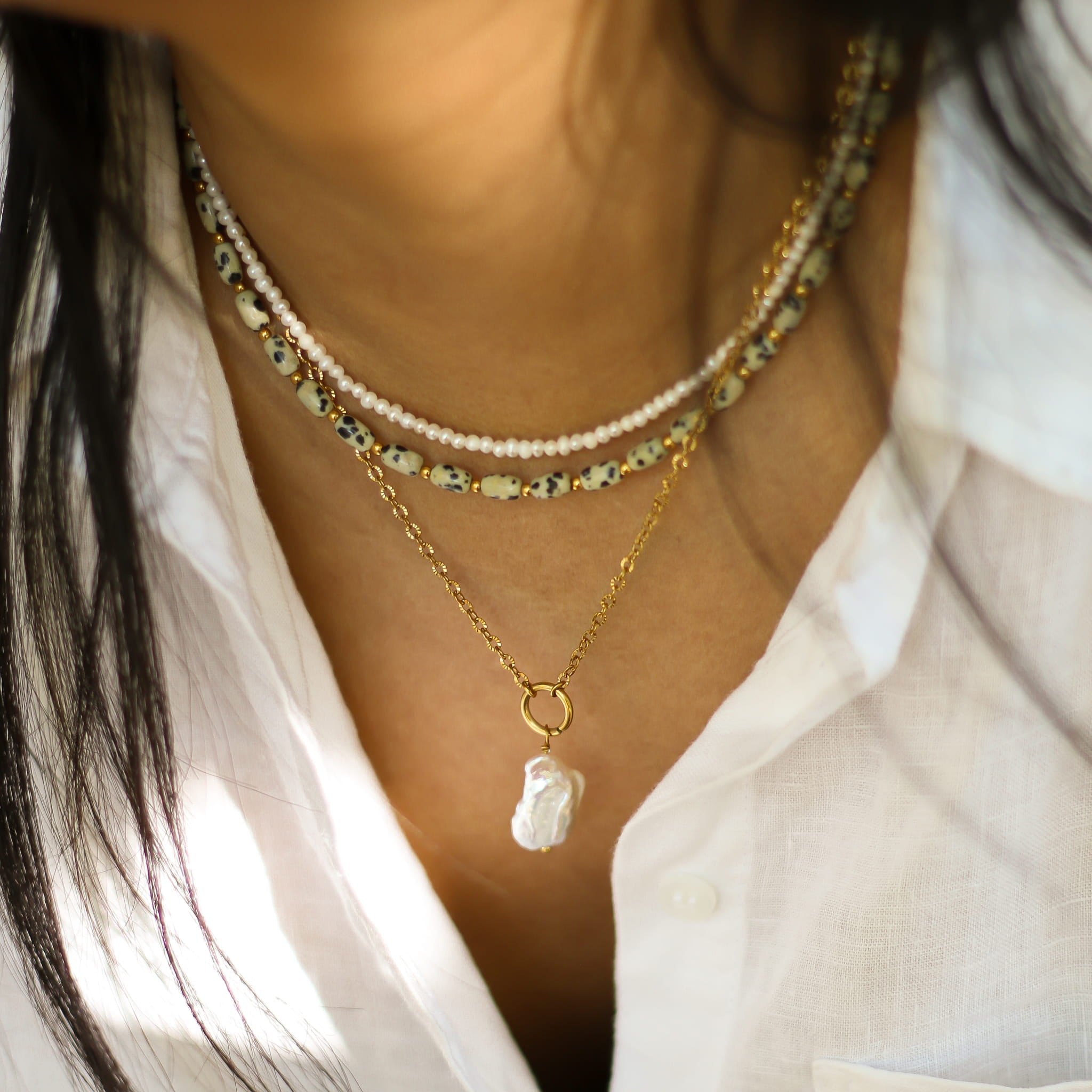 Collier Perle baroque anneau
