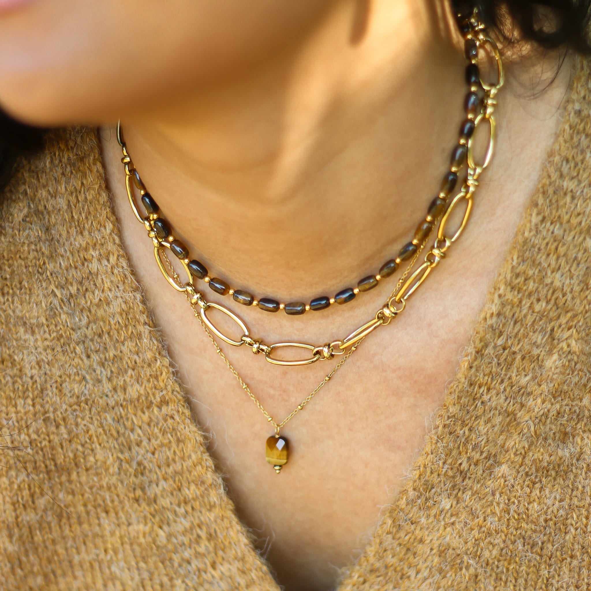 Collier Œil de tigre perlé