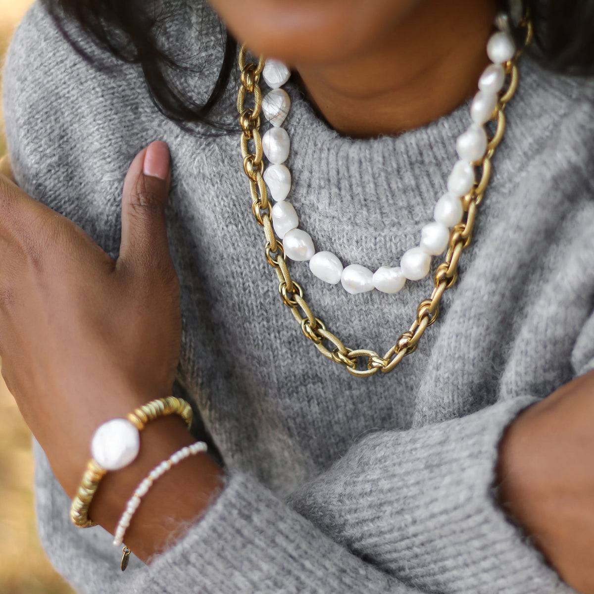Collier chaîne dorée striée épaisse
