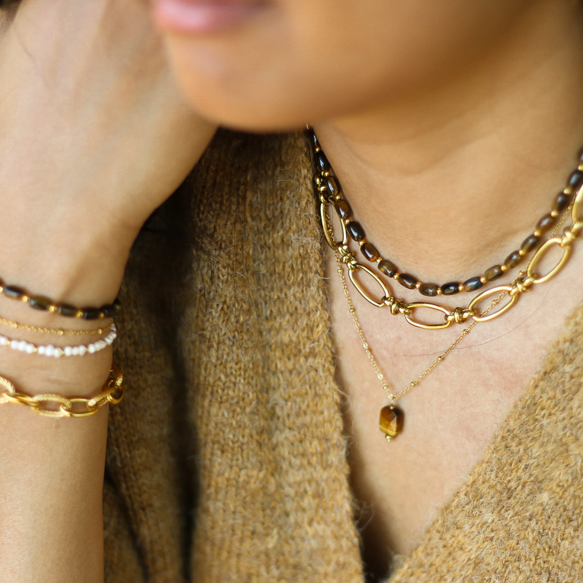 Collier Œil de tigre perlé
