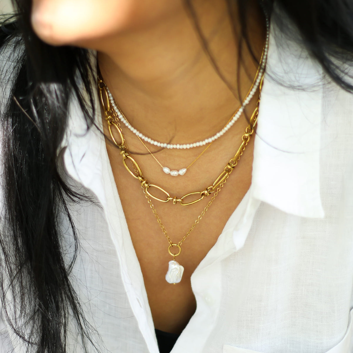 Collier Perle baroque anneau