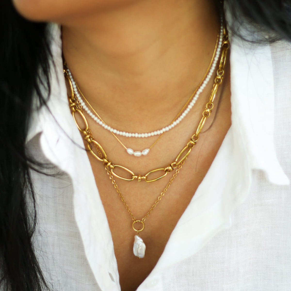 Collier Perle baroque anneau