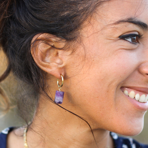 Long Amethyst Hoops