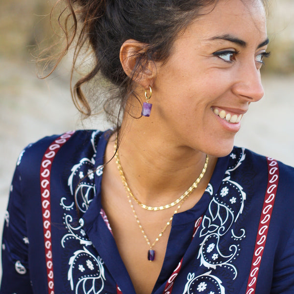 Long Amethyst Hoops