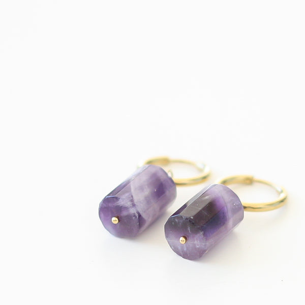 Long Amethyst Hoops