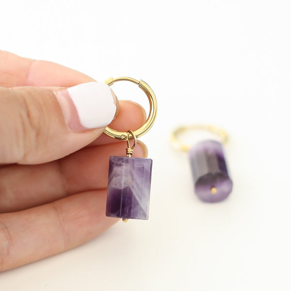 Long Amethyst Hoops