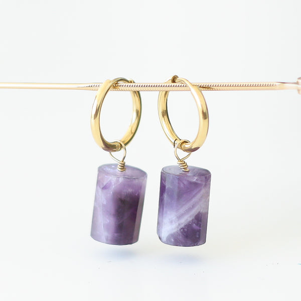 Long Amethyst Hoops