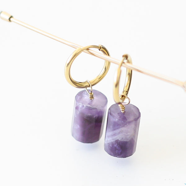 Long Amethyst Hoops