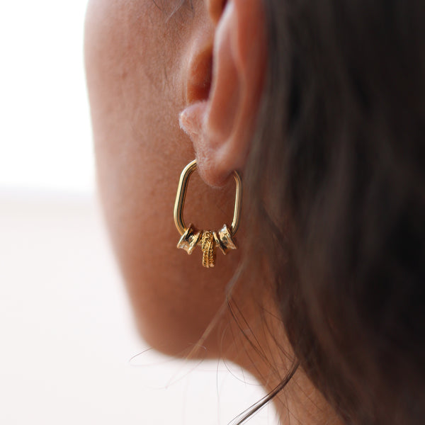 Anneaux rectangle Perles dorées