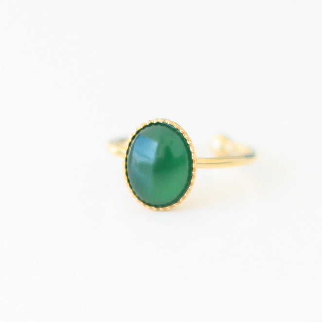 bague créateur agate verte plaqué or face