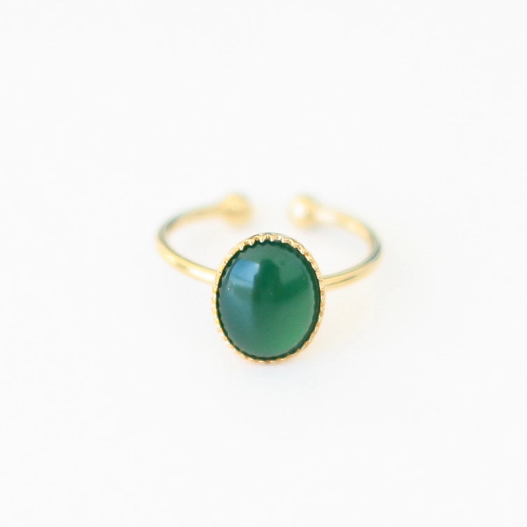 bague créateur agate verte plaqué or devant