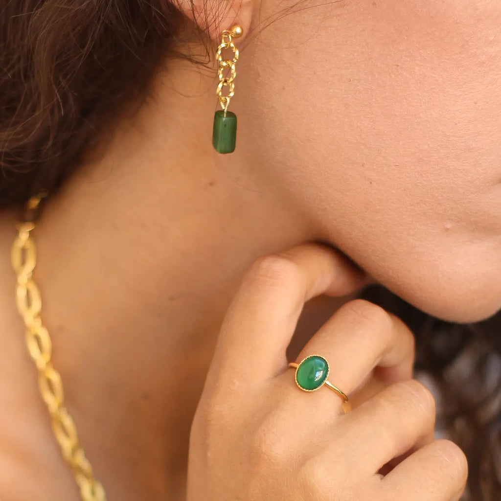 bague créateur agate verte plaqué or lithothérapie