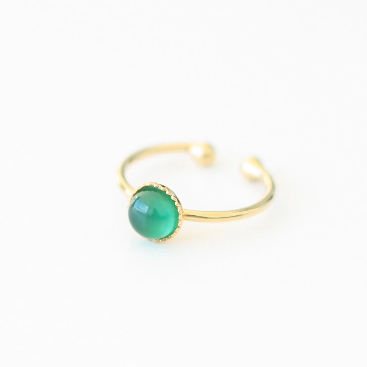 Bague créateur Agate verte plaqué or face