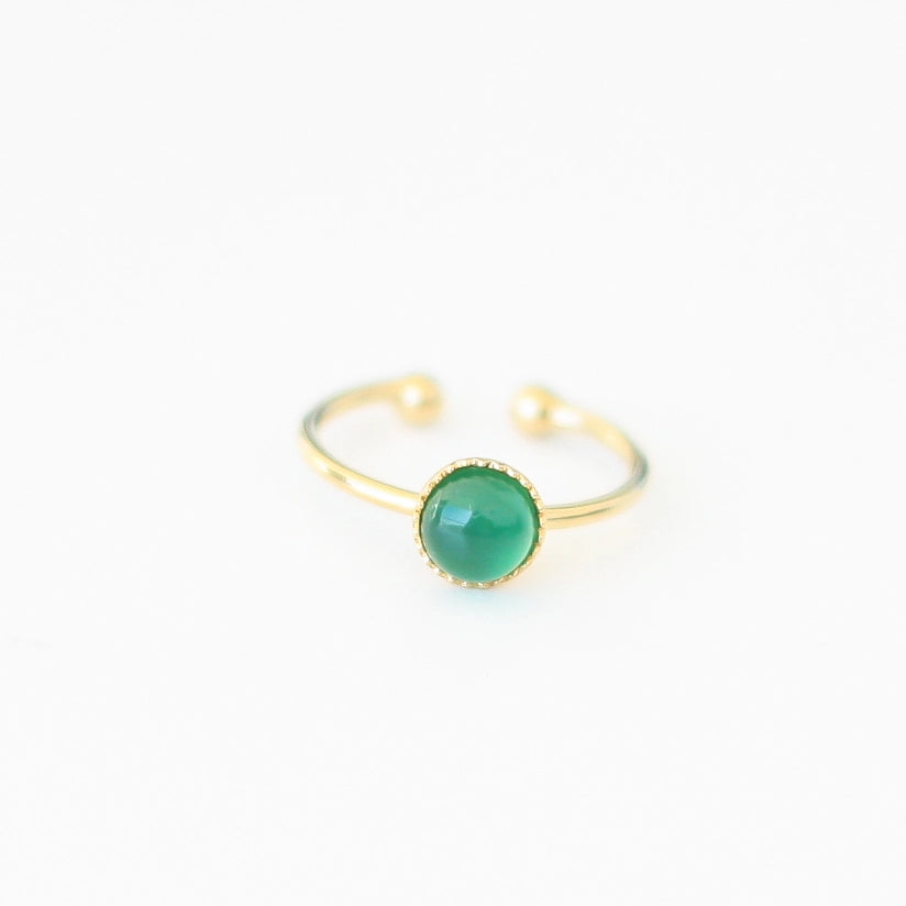 Bague créateur Agate verte plaqué or devant