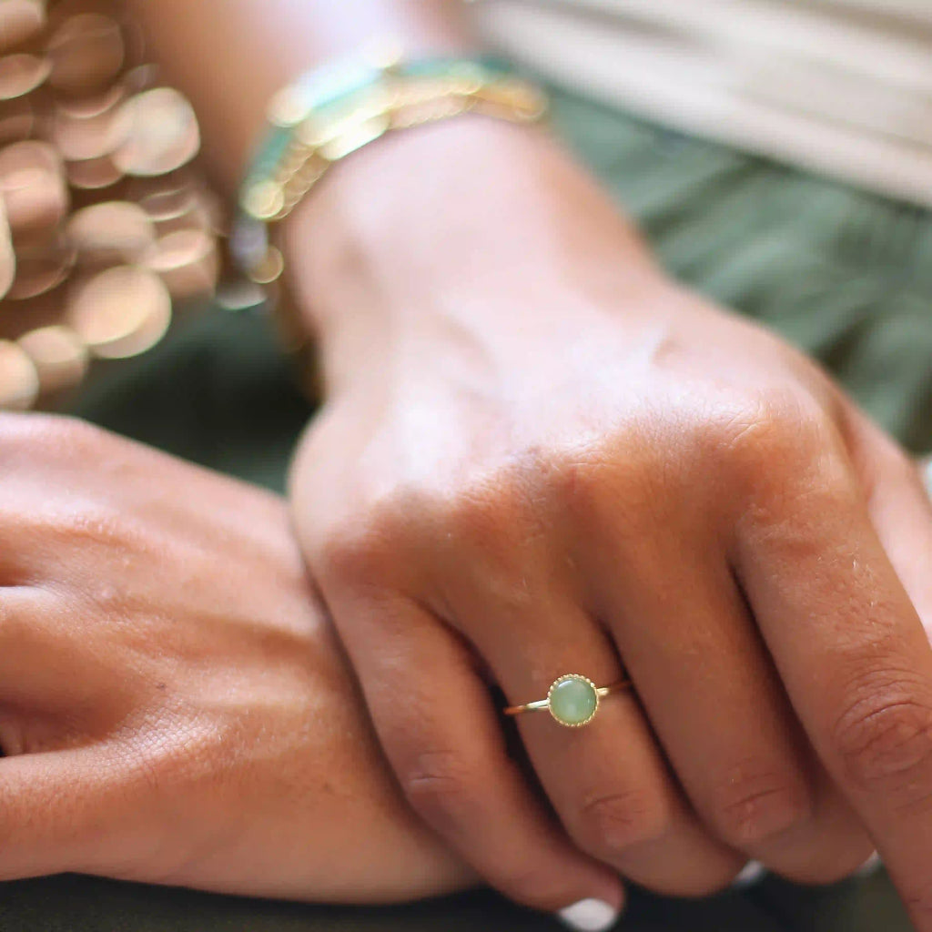 Bague créatrice Aventurine plaqué or lithothérapie