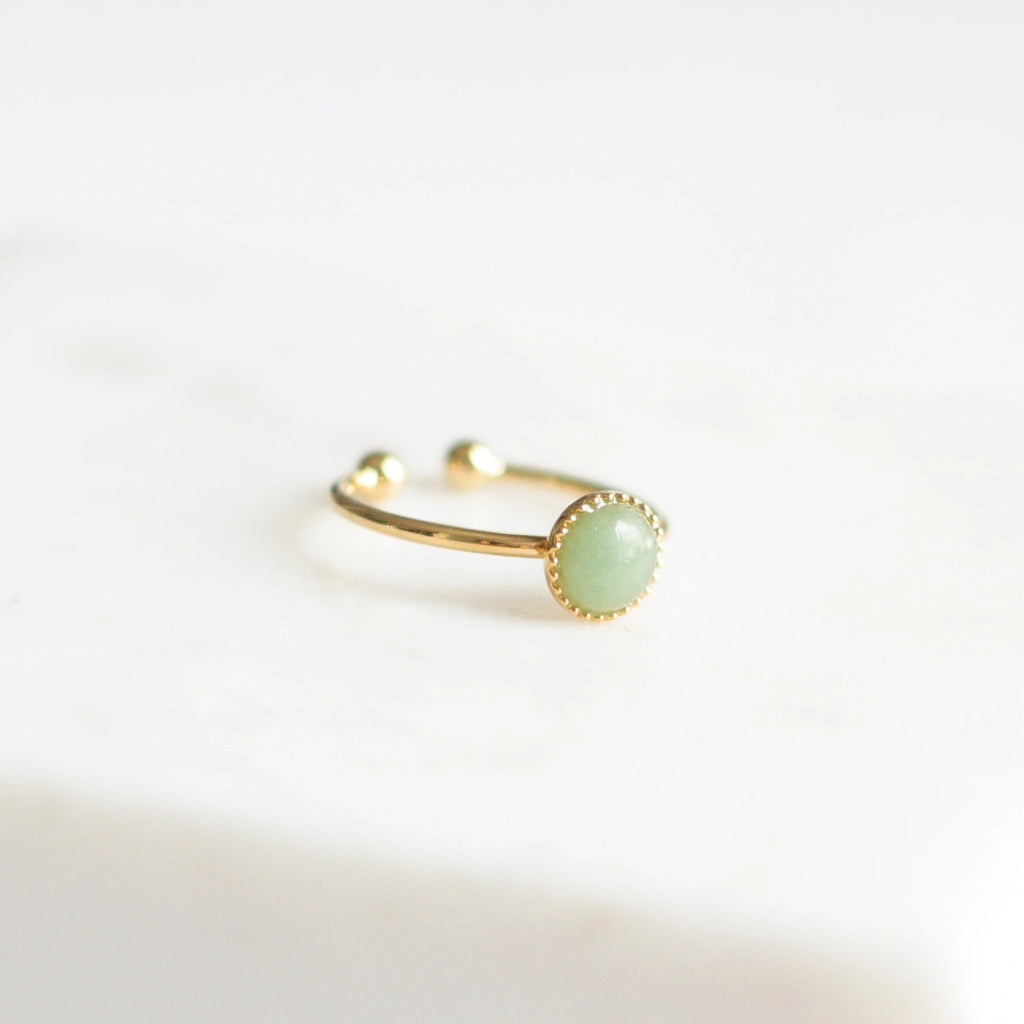 Bague créatrice Aventurine plaqué or côté