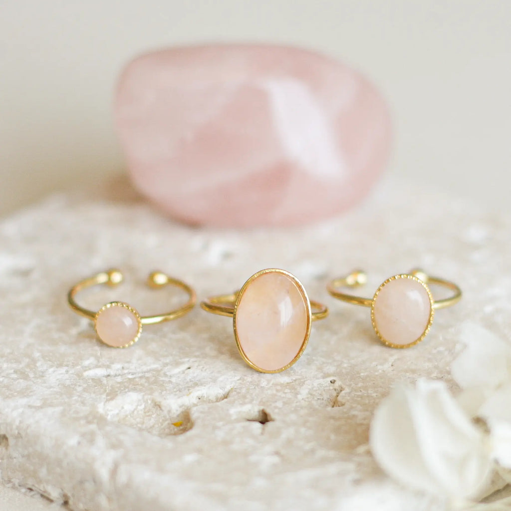 Bague créateur Quartz rose plaqué or lithothérapie