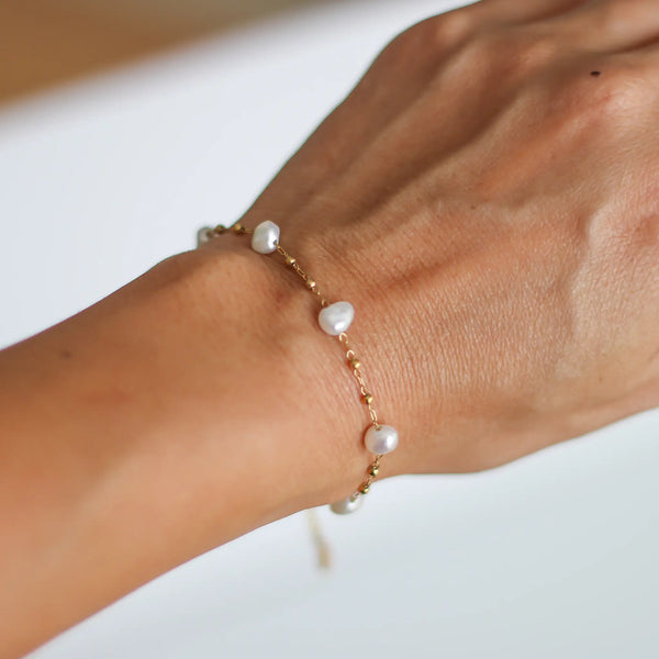 Bracelet créateur chaîne perle acier porté