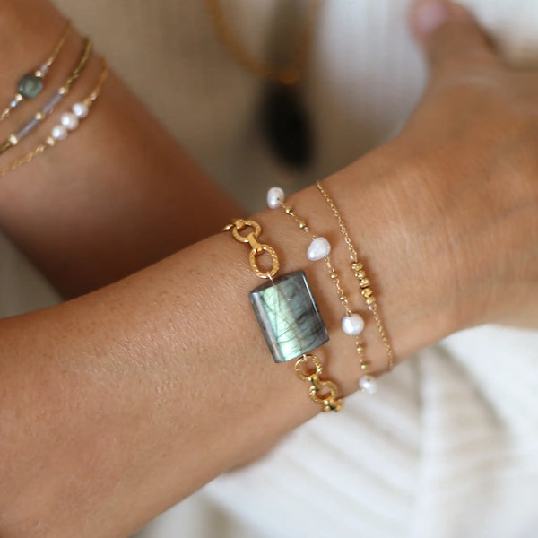 Bracelet créateur chaîne perle acier ensemble
