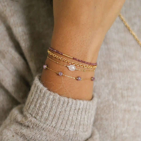Bracelet créateur quartz rose acier doré