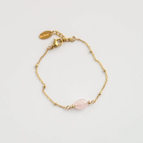 Bracelet créateur quartz rose acier dessus