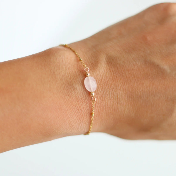 Bracelet créateur quartz rose acier porté