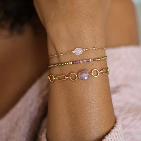 Bracelet créateur quartz rose acier pierre