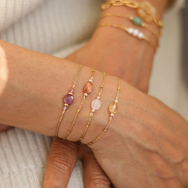 Bracelet créateur quartz rose acier bijoux