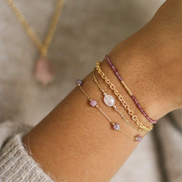 Bracelet créateur quartz rose acier accumulation