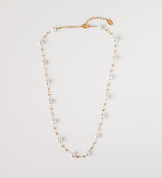 collier chaine perle nacre acier longueur