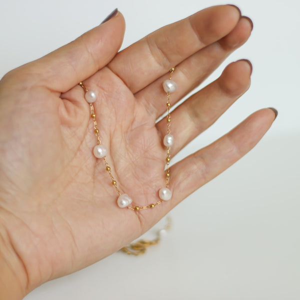 collier chaine perle nacre acier bijoux